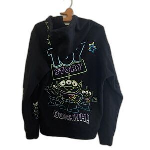 Mens Sweatshirt Hoodie Disney Pixar Toy Story Alien Pizza Planet Black Size L